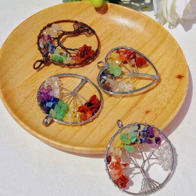 Colorful natural crystal rubble fortune Tree Pendant