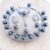 925 Silver Jewelry Sets Bridal Black Pearls Natural White CZ Ring Bracelets Earrings Pendants Necklace Set Women Wedding Jewelry