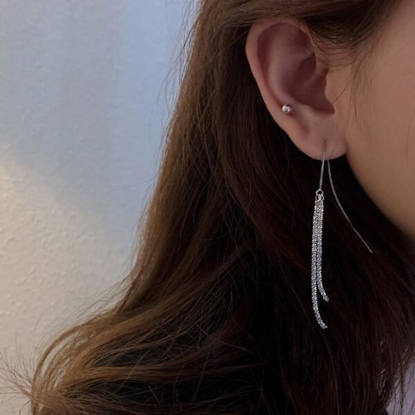 925 Sterling Silver Gypsophila Sparkling Drop Earrings Temperament Women Ear Line Long Earrings Fashion Jewelry For Wedding Gift
