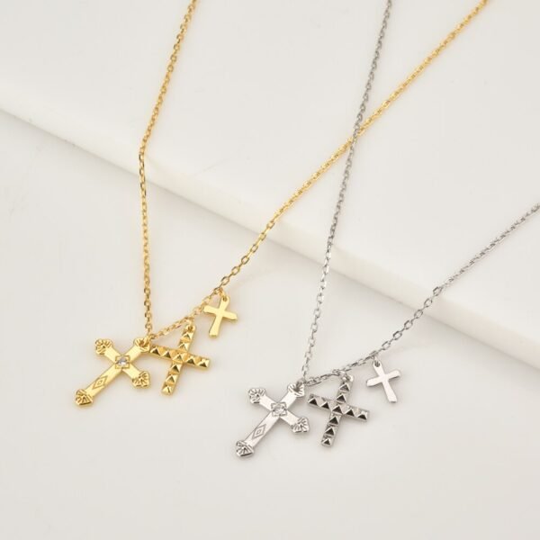 ANDYWEN Winter 925 Sterling Silver Gold Three Cross Pendant Charm Long Chain Necklace 2021 Fashion Fine Jewelry 2021 Gift
