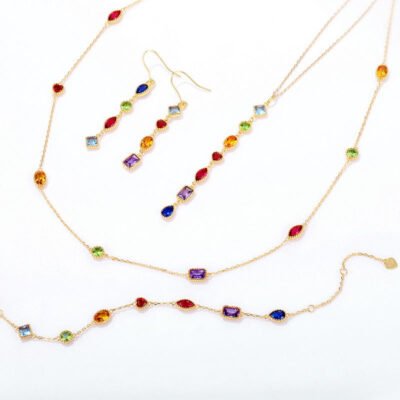 9k gold plated 925 sterling silver royal various shape and colors ruby/ sapphire /emerald/ topaz zircon Jewelry set