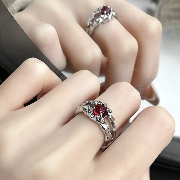 Irregular Gemstone Ring Aesthetic Girl Hollow Red Stone Ring Women's Liquid Hollow Ring Vintage Jewelry Accessories