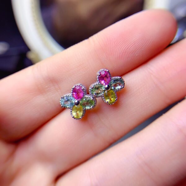 Pure natural tourmaline earrings, with a main stone size of 3 * 4mm! 925 Silver Precision Inlay 10211309