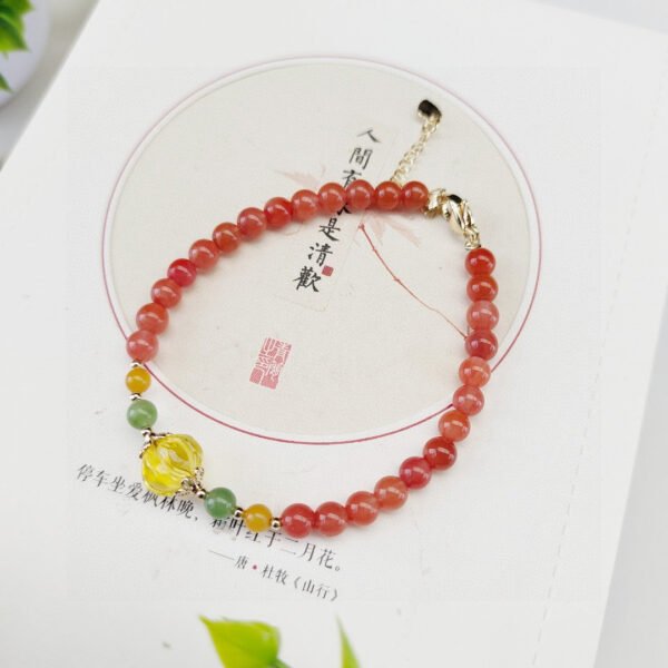 Natural South Red Honey Wax Single Loop Bracelet, 💕 Paired with natural wax pumpkin beads 1021359