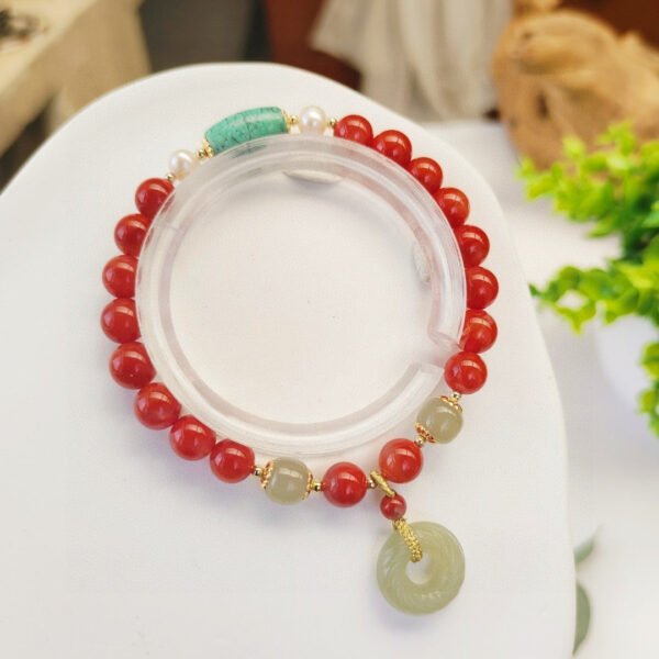Natural South Red Single Loop Bracelet 💕， The size is about 7.3 mm, with natural Hotan Jade safety buckle, 1021758