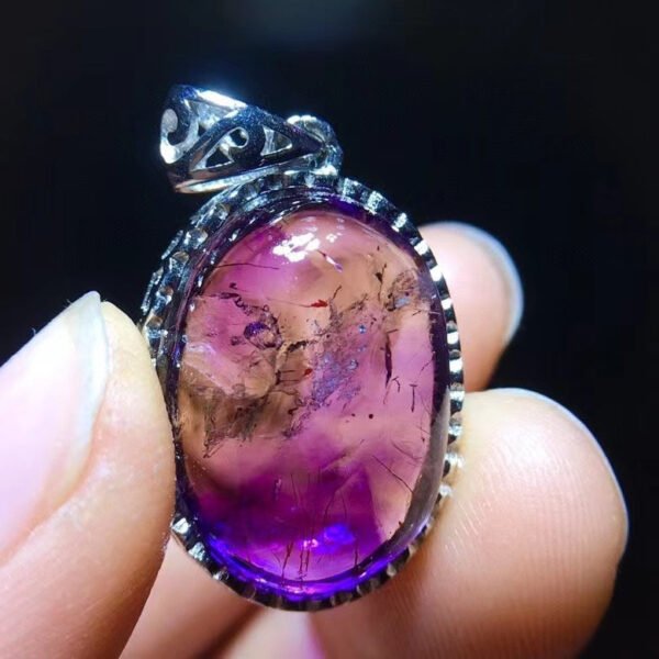 Pure Natural Purple Crystal Super Seven Water Gall Pendant for Men and Women's High Grade 925 Sterling Silver Inlaid Bare Stone Specification: 19.8/13.8mm1023298665