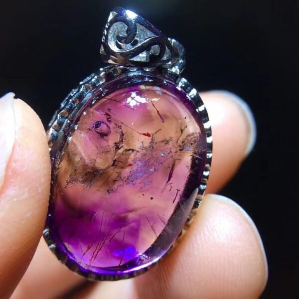 Pure Natural Purple Crystal Super Seven Water Gall Pendant for Men and Women's High Grade 925 Sterling Silver Inlaid Bare Stone Specification: 19.8/13.8mm1023298665