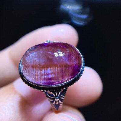Pure natural purple hair crystal purple super seven ring for women, 925 sterling silver inlaid with a flap size of 15/10.8mm1023238645