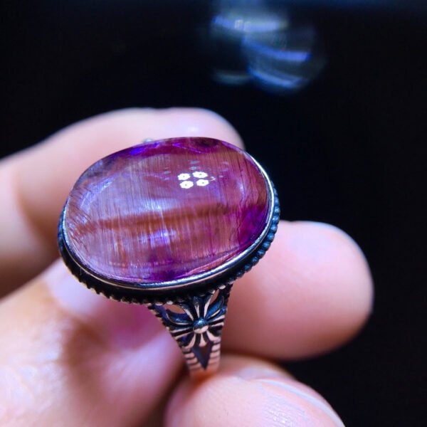 Pure natural purple hair crystal purple super seven ring for women, 925 sterling silver inlaid with a flap size of 15/10.8mm1023238645