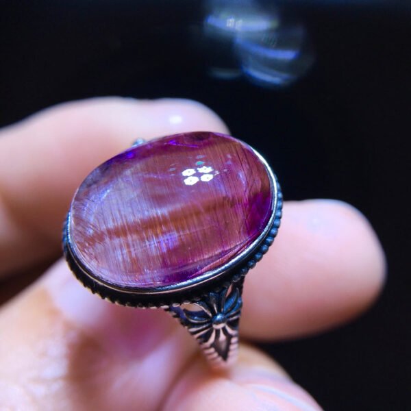 Pure natural purple hair crystal purple super seven ring for women, 925 sterling silver inlaid with a flap size of 15/10.8mm1023238645