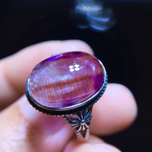 Pure natural purple hair crystal purple super seven ring for women, 925 sterling silver inlaid with a flap size of 15/10.8mm1023238645