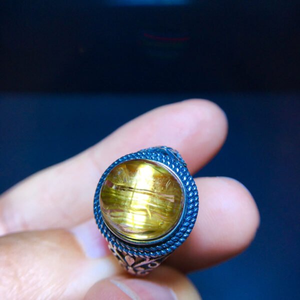 Super beautiful pure natural titanium crystal ring for women, 925 sterling silver inlay, adjustable size: 11.4/10.6mm2310368965