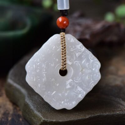 Natural pure hand carved Hotan Jade safety buckle pendant, pendant specification: 50.3 * 9.7mm24102693345