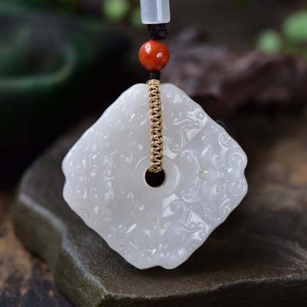 Natural pure hand carved Hotan Jade safety buckle pendant, pendant specification: 50.3 * 9.7mm24102693345