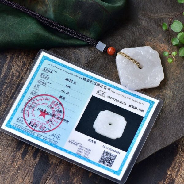 Natural pure hand carved Hotan Jade safety buckle pendant, pendant specification: 50.3 * 9.7mm24102693345