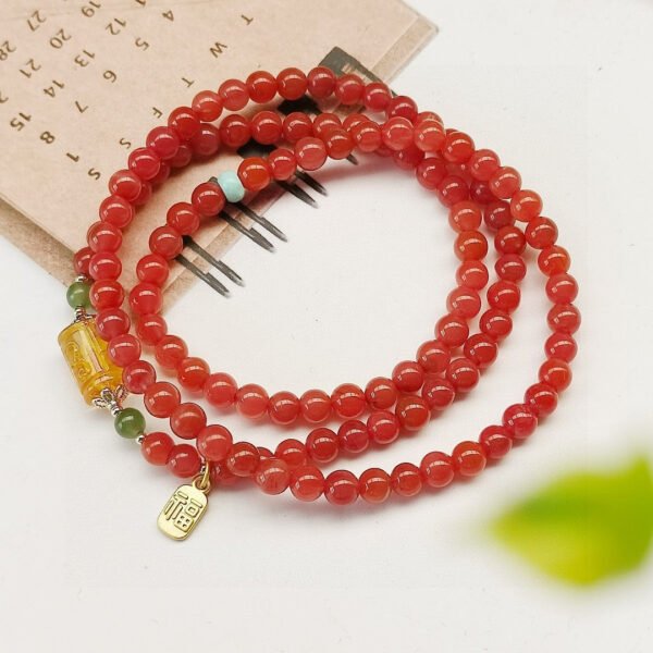 Natural South Red Three Ring Bracelet, 💕 South red with a diameter of approximately 5.3mm2410089346