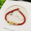 Natural South Red Honey Wax Corn Knot Woven Bracelet, paired with Natural Honey Wax Pixiu2410099315