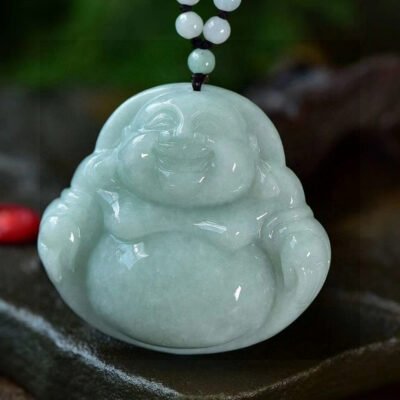 Natural A-grade Jade Maitreya Buddha Pendant, Size: 56.1/51.3/13.8mm2710159134