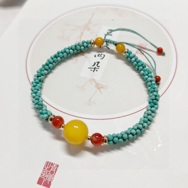 Natural turquoise honey wax woven bracelet with adjustable design2710099542