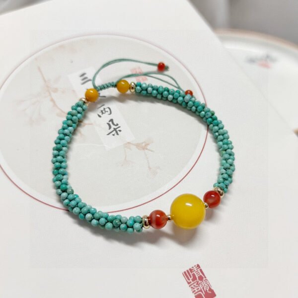 Natural turquoise honey wax woven bracelet with adjustable design2710099542