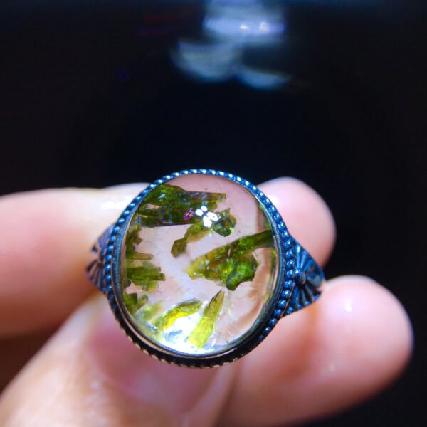 Natural green tourmaline fully wrapped tourmaline ring, bare stone 13.4/12mm0211238155