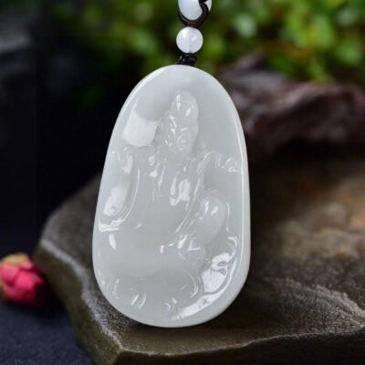 Natural Xinjiang Hotan Sheep Fat Jade Guanyin Pendant! Pendant size: 62.9/37.6/10.8mm,0311599149