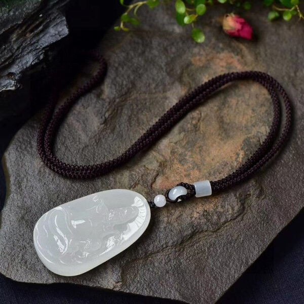 Natural Xinjiang Hotan Sheep Fat Jade Guanyin Pendant! Pendant size: 62.9/37.6/10.8mm,0311599149