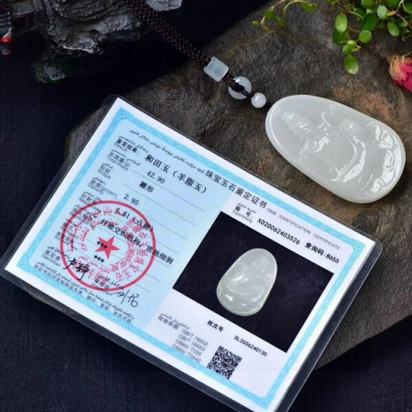 Natural Xinjiang Hotan Sheep Fat Jade Guanyin Pendant! Pendant size: 62.9/37.6/10.8mm,0311599149