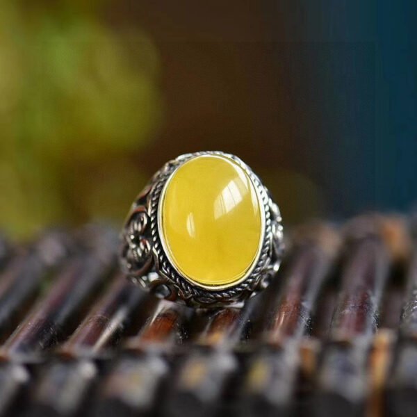 Natural Honey Wax Men's Ring, Nude Stone Size Approximately: 19.9 * 15.3mm0311159188