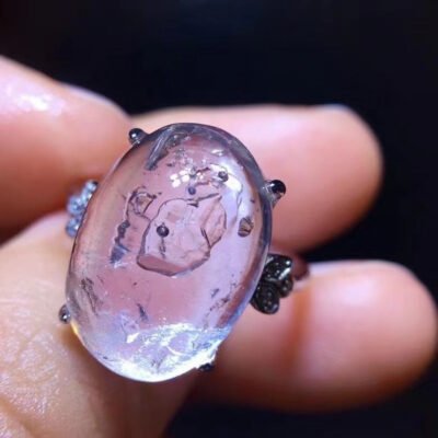 Rare Natural Water Gall Black Quicksand Ring, Living Bare Stone: 16.8/12mm0611188364