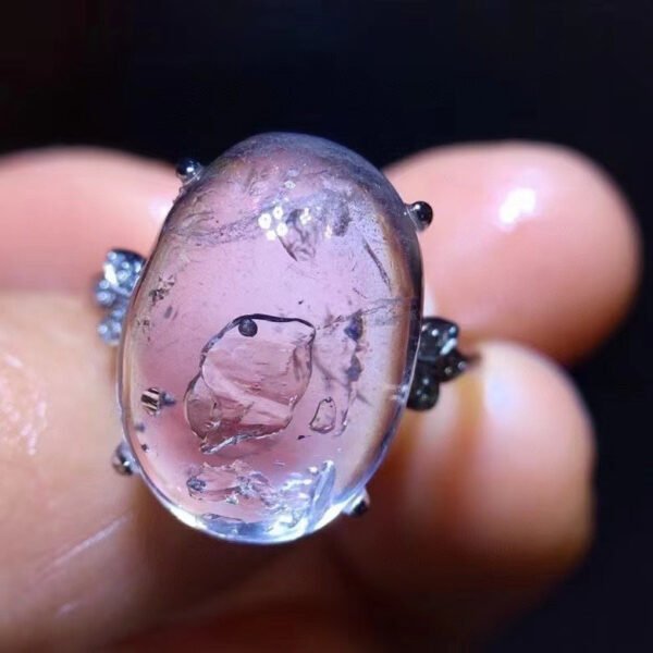 Rare Natural Water Gall Black Quicksand Ring, Living Bare Stone: 16.8/12mm0611188364