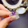 Natural Brazilian amethyst ring, with a main stone size of 6mm square1110099166
