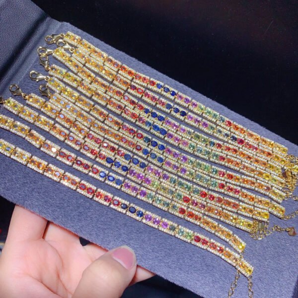 Natural Sri Lanka Burnless Colorful Sapphire Bracelet, Main Stone Size 3 * 4mm1110850136