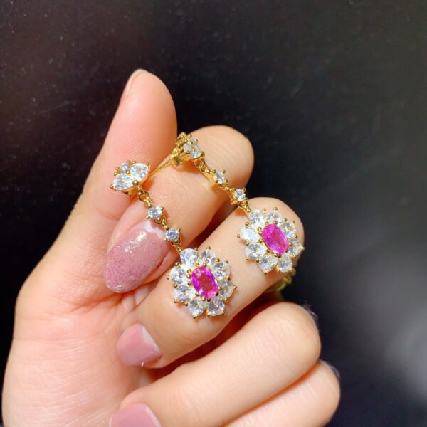 Pure Natural Burnless Papalacha Pink Blue Treasure Earrings, Size 4 * 6mm1110599846