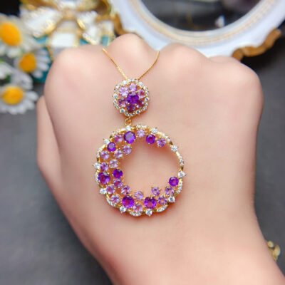 Natural Brazilian Amethyst Pendant, Main Stone Circle 3+Circle 4mm1110199562