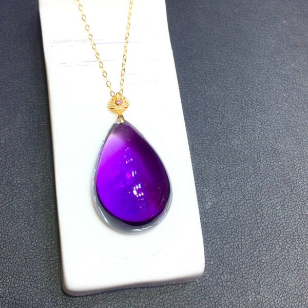 Natural Uruguayan amethyst water drop 18k gold pendant, size: 25.5/17mm1111398466