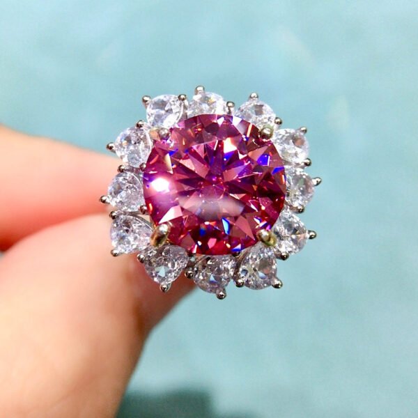 Classic Pink Mosang Diamond Ring, Main Stone 5 Carat, Round 11mm1113575177