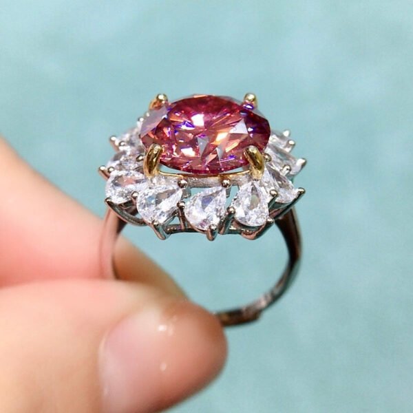 Classic Pink Mosang Diamond Ring, Main Stone 5 Carat, Round 11mm1113575177