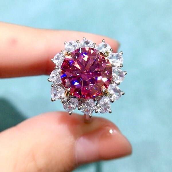 Classic Pink Mosang Diamond Ring, Main Stone 5 Carat, Round 11mm1113575177