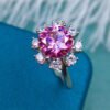 Classic Pink Mosang Diamond Ring, Main Stone 2 Carat, Round 8mm1113350952