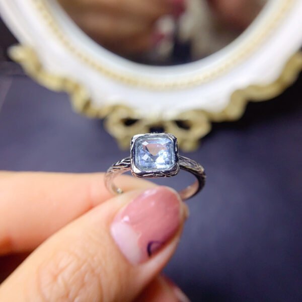 Pure Natural Sea Blue Treasure Ring, Size 6mm Square1114280199