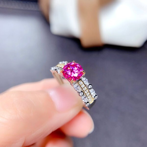 Classic Pink Mosang Diamond Ring, Main Stone 1 Carat, Round 6.5mm1114199722