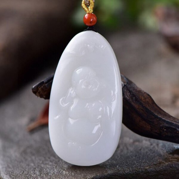 Natural Xinjiang Hotan Jade Lamb Fat Jade Buddha Pendant, size: 49.8 * 27.2 * 8.6mm1114499188