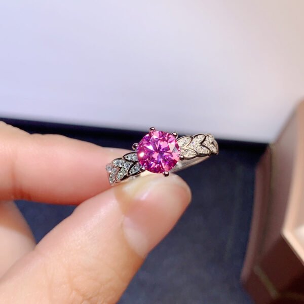 Classic Pink Mosang Diamond Ring, Main Stone 1 Carat, Round 6.5mm1115199866