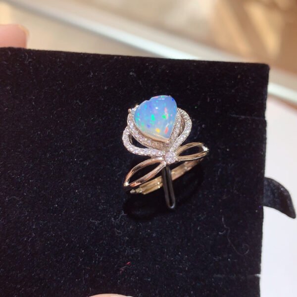 Pure Natural Colorful White Opal Ring, Main Stone Size 8mm Heart1116180266