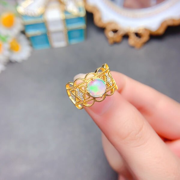 Pure Natural Colorful White Opal Ring, Main Stone Size Round 7mm1116140699
