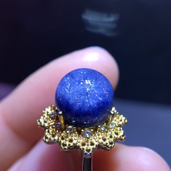 Natural blue hair crystal blue line stone round bead single bead treasure bowl ring, size 10mm1117438166