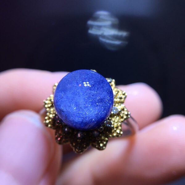 Natural blue hair crystal blue line stone round bead single bead treasure bowl ring, size 10mm1117438166