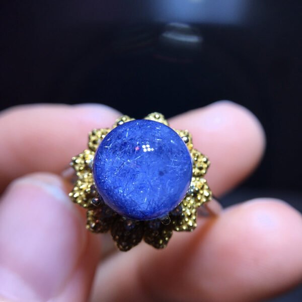 Natural blue hair crystal blue line stone round bead single bead treasure bowl ring, size 10mm1117438166