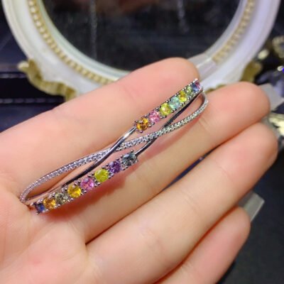 Natural Sri Lankan unburned colored sapphire bracelet, with a main stone size of 3mm round1118425166